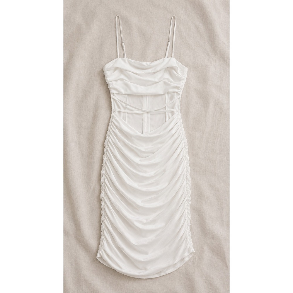 White Mesh Ruched Clubwear Mini Dress Womens Size 0